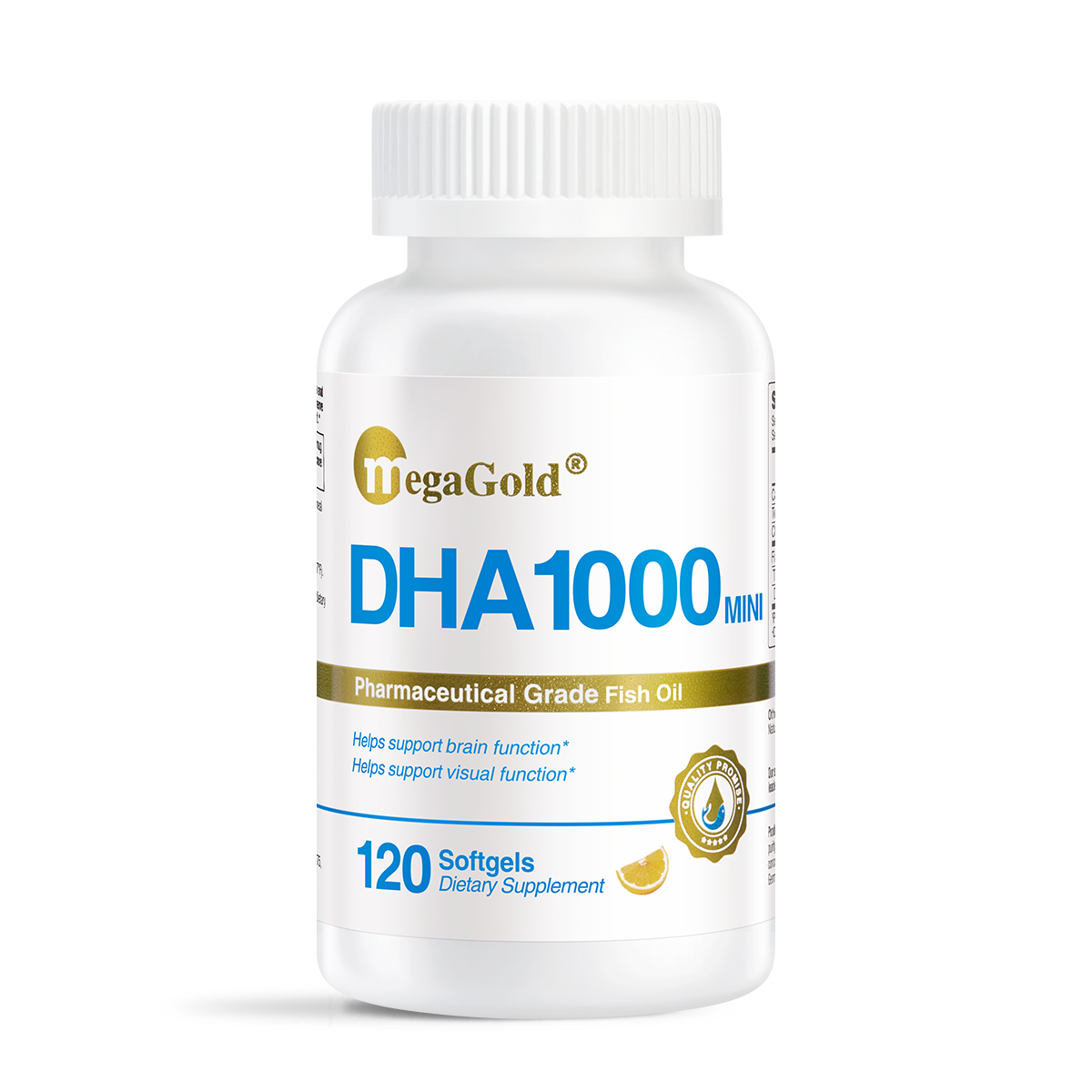 MegaGold DHA 1000 Mini Pharmaceutical Grade Fish Oil, 120 Softgels, white bottle