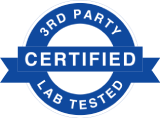 Blue circular badge with text "3RD PARTY CERTIFIED LAB TESTED"
