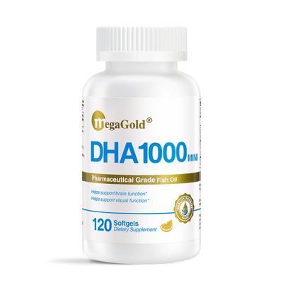 MegaGold DHA 1000 Mini Pharmaceutical Grade Fish Oil, 120 Softgels, white bottle