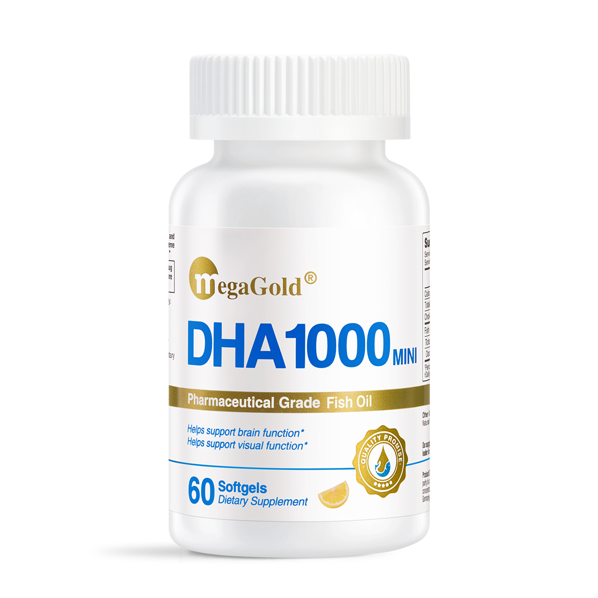 MegaGold DHA 1000 Mini Pharmaceutical Grade Fish Oil, 60 softgels, white bottle