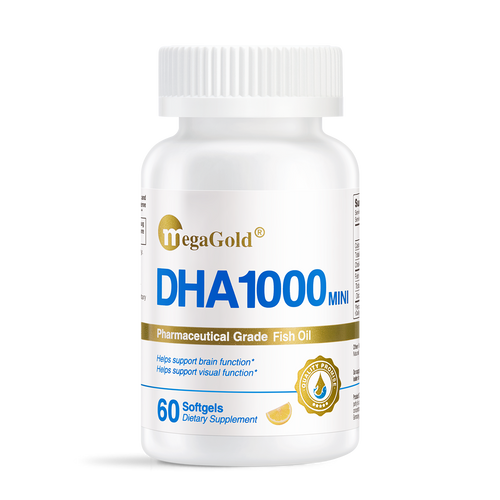 MegaGold DHA 1000 Mini Pharmaceutical Grade Fish Oil, 60 softgels, white bottle