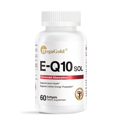 MegaGold E-Q10 SOL Advanced Absorption CoQ10, 60 softgels white bottle