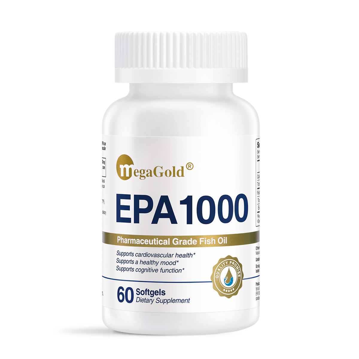MegaGold EPA 1000 Pharmaceutical Grade Fish Oil, 60 softgels, white bottle