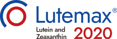 Lutemax 2020 logo with red circular icon, blue text reading "Lutein and Zeaxanthin"