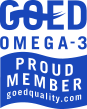 Blue and white GOED Omega-3 Proud Member badge with goedquality.com